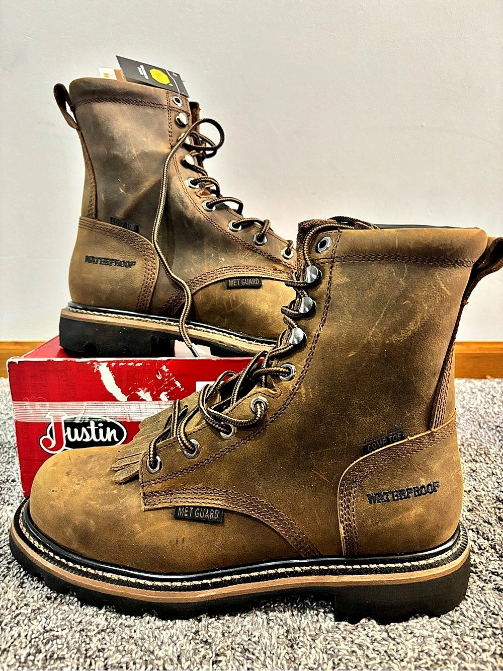Justin Men's Pulley 8" Waterproof Met Guard Nano Composite Toe Work Boot
